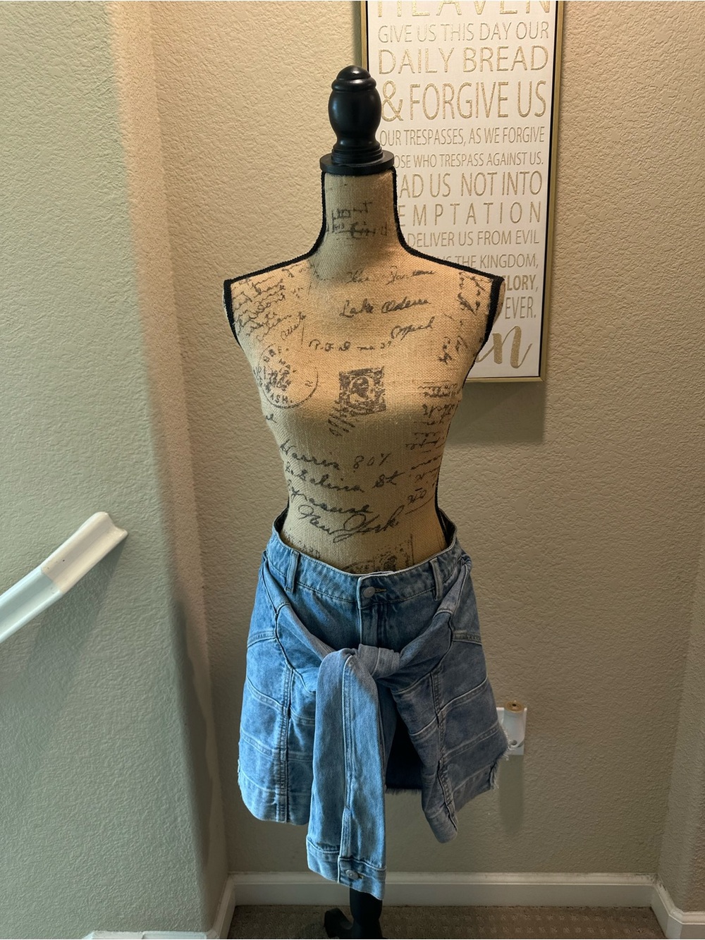Washed Light Blue Denim Skort-Style Women's Shorts